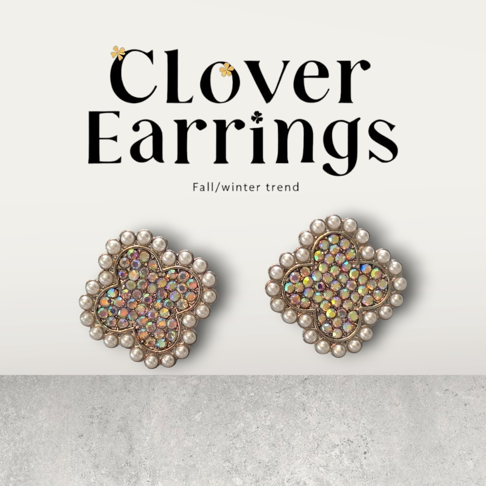Clover Earrings with Multicolor Crystals